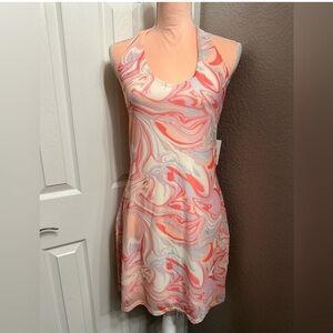 SO Pink and Orange Backless Dress halter bodyco
